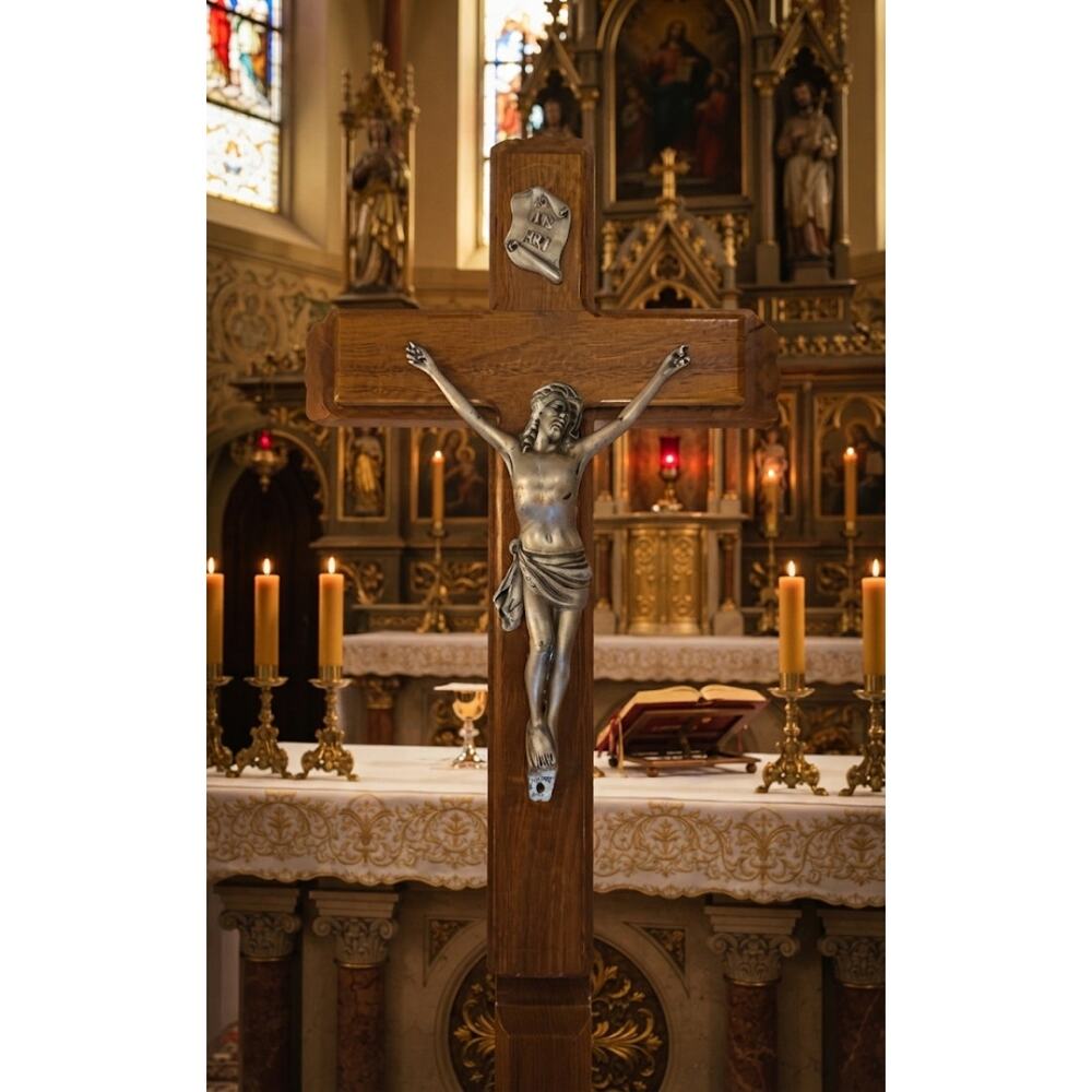 Vintage Catholic Sick Call Last Rites Wood Crucifix Set Holy Water Candles INRI